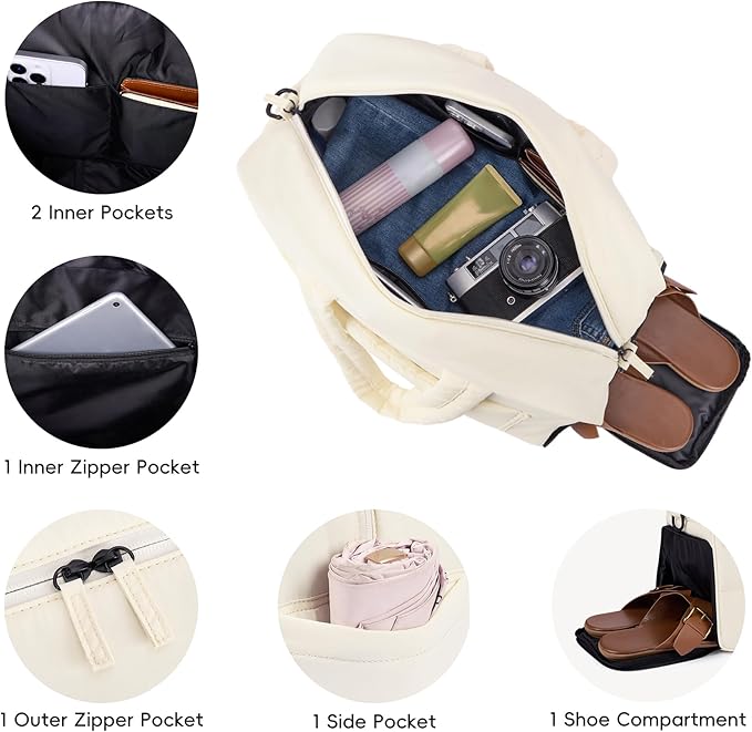 CLUCI Weekender Travel Bag for Women Puffer Tote Bag Carry On Duffle Overnight Bags with Shoe Compartment