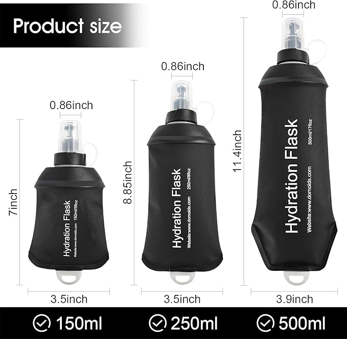 WILDREEDS 250ml Soft Flask, TPU Collapsible Soft Water Bottle for Hydration Pack, Running Vest, Folding Water Bottle for Hiking Cycling Climbing-2Pcs, Black