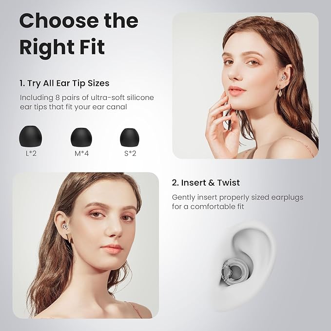 Ear Plugs for Concert, 2 Pairs of Noise Reduction Earplugs 25dB-30dB with 8 Ear Tips&Carry case,Reusable Hearing Protection earplugs for Sleep,Social,Work,Focus&Noise Sensitivity