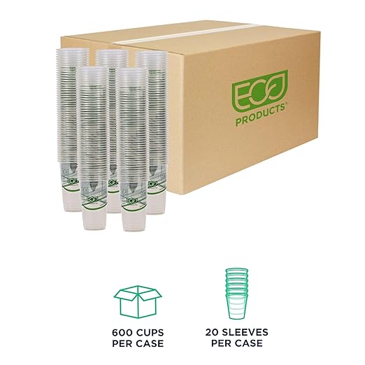 ECO PRODUCTS GreenStripe Clear Compostable 32oz PLA Large Plastic Cups, Case of 600, Disposable Renewable Plant-Based Cold Cups, For Cold Drinks & Snacks, BPI Certified, ASTM Compliant.