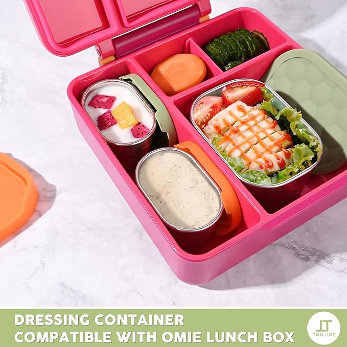 Stainless Steel Snack Containers for Kids & Salad Dressing Containers Sets | Easy Open Small Food Containers with Silicone Lids – Perfect Metal Lunch Box Containers for Daycare and School