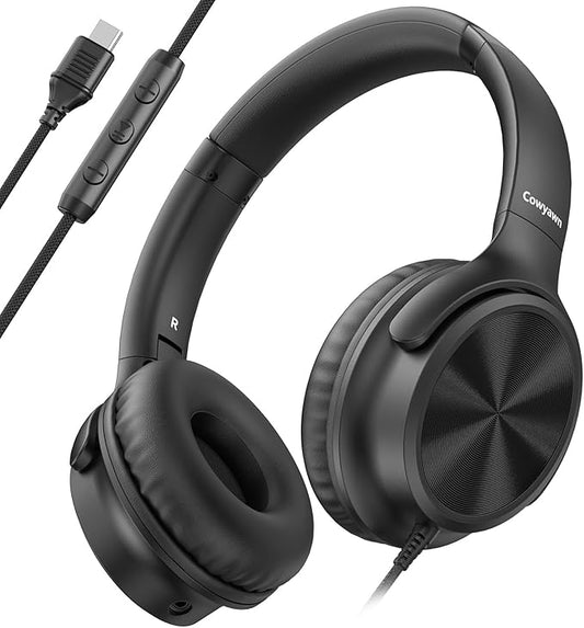 USB C Headphones Wired, Over Ear USB C Wired Headphones with Microphone, Volume Control, HD Stereo Sound,Foldable USB Type C Headphone for Adult/Teens/Laptop/Computer/iPhone 15/16 Series,Black