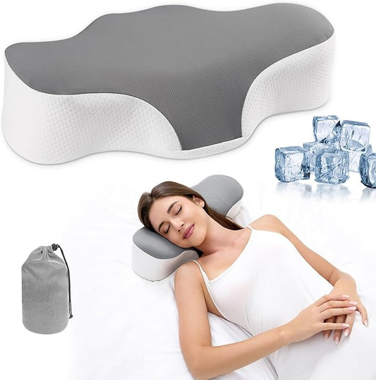 Bespilow Travel Pillow for Sleeping,Cervical Neck Support Pillow for Neck Pain Relief,Lightweight Ergonomic Memory Foam Camping Pillow,Portable Contour Pillows w/Travel Storage Bag,Cooling Cover