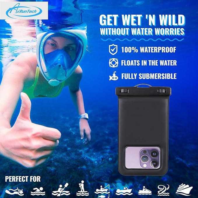 AiRunTech Waterproof Fanny Pack,Waterproof Phone Pouch for iPhone16 15 14 13 12 11 Pro Max,IPX8 Dry Bag for Snorkeling Beach Cruise Kayaking Pool Swimming(Phone Case + Waist Bag 2-Piece Set)