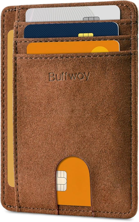 Buffway Slim Minimalist Front Pocket RFID Blocking Leather Wallets for Men and Women - At Sahara Coffee