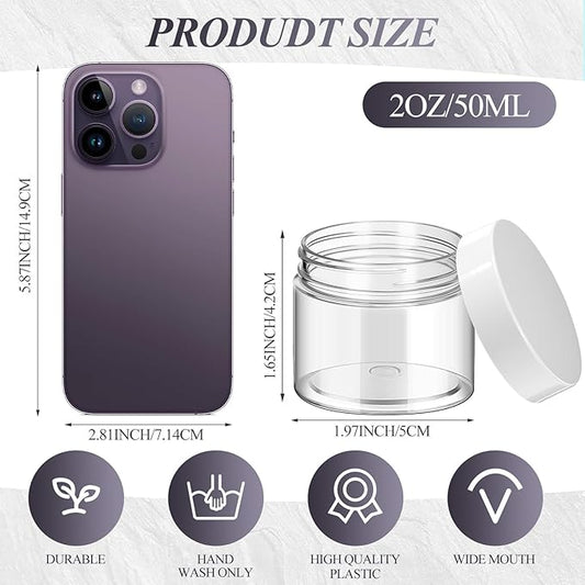 SATINIOR 12 Pack Plastic Container Jars with Lids Round Clear Travel Cosmetic Container Jars for Toiletries, Lotion, Cream, Ointments, Makeup, Rhinestone, Samples, Kitchen Storage(2 oz,White)