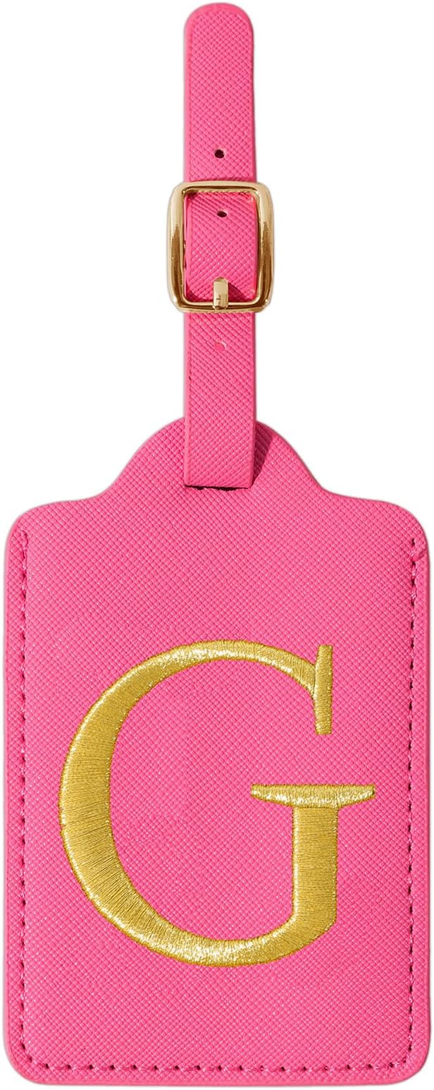 Personalized Rose Red Leather Initial Luggage Tags with Privacy Cover Name Card, Custom Monogram Embroidered Cute Suitcase Tags for Women Kids
