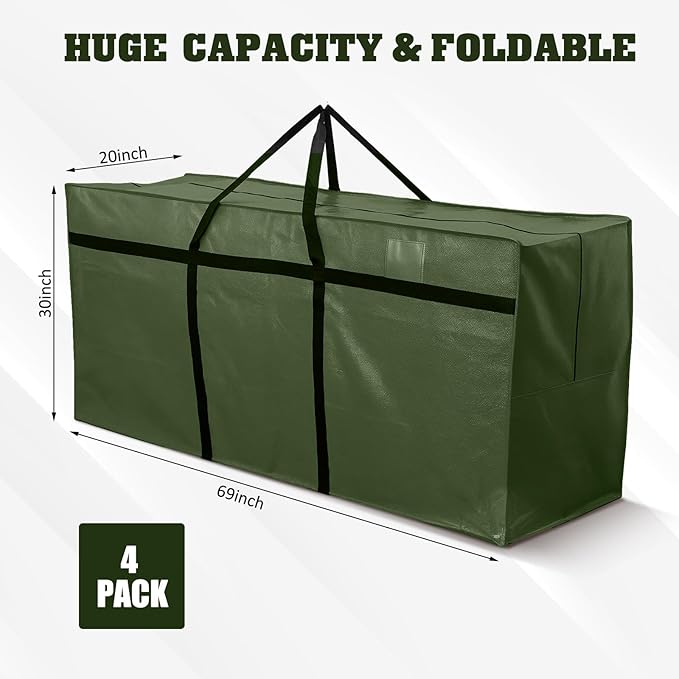4 Pcs 176 Gallon Large Moving Bags with Zipper and Handles Foldable Storage Duffle Bags Heavy Duty Extra Large Totes for College Dorm Travel Clothes Blankets Bedding Moving (Green)
