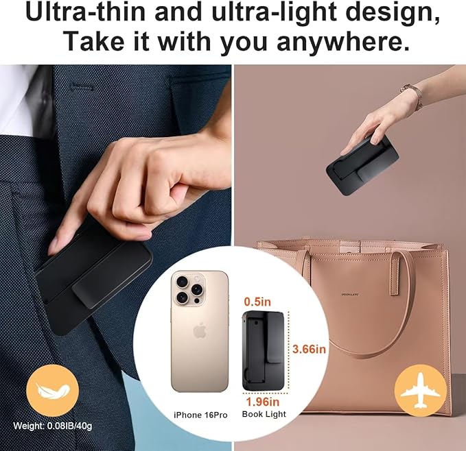 Rechargeable Book Light for Reading in Bed,Foldable & Portable Clip-On Mini Reading Light for Studying,3 Color Amber Eye Care & Stepless Dimming,80H LED Small Cordless Desk Lamp for Office,Home,Nail