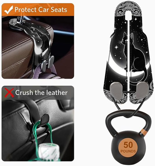 CoBak Purse Hook for Car - Universal Premium Stitched Leather and Aluminum-Magnesium Alloy Double Car Seat Back Storage Hook for Purses, Handbags, Bags (2 Pack),Mystic Night