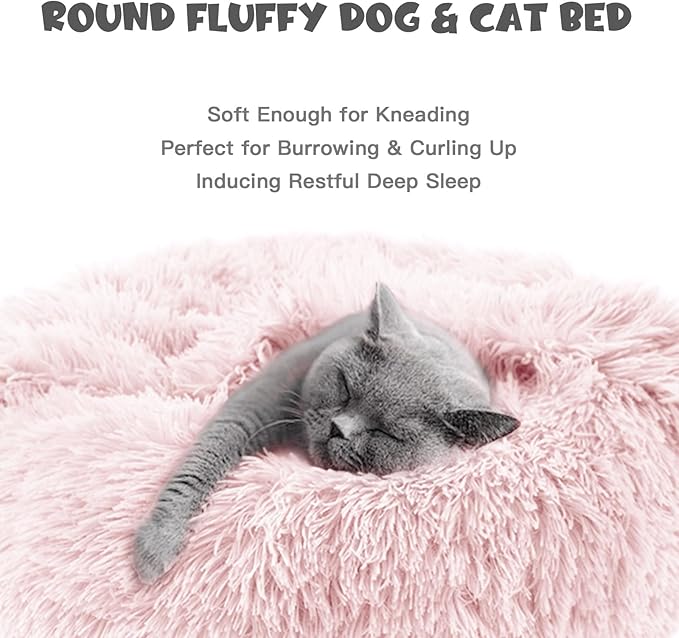 Himax Dog Beds for Large Dogs, Comfort Dogs Bed with Blanket Attached, Calming Anti-Anxiety Fluffy Dog Bed Washable (20"/26"/35") Pink