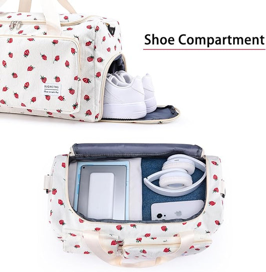 Small Gym Bag for Women, Travel Duffle Bag Carry On Weekender Bag with Shoe Compartment