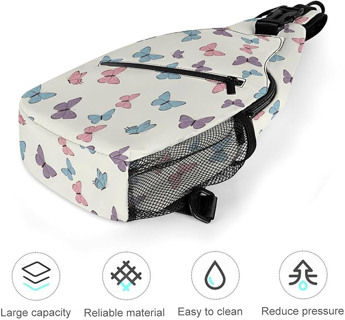 SWEET TANG Elegant Chest Cross Body Bag Garden Purple Butterfly Sling Shoulder Backpack for Women, Adjustable and Comfortable Gym Sack, Anti Theft Cycling Traveling Hiking Daypack