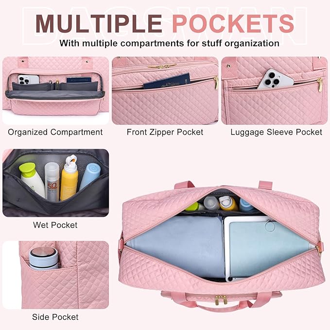 Large Weekender Travel Duffle Bag - With Shoe Compartment Weekender Bags for Womens Carry on Overnight Bag with Toiletry Bag Gym Duffel Bags with Wet Pocket Hospital Bags for Women Labor and Delivery