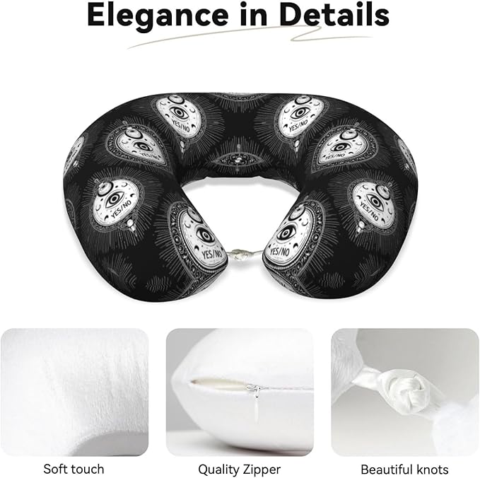 Neck Pillows for Travel Gothic Moon Eye Witchy Magic Spirit Board, Women and Men Airplane Car Pillow, Neck Support U Shaped Pillow for Rest Pain Relief Sleeping