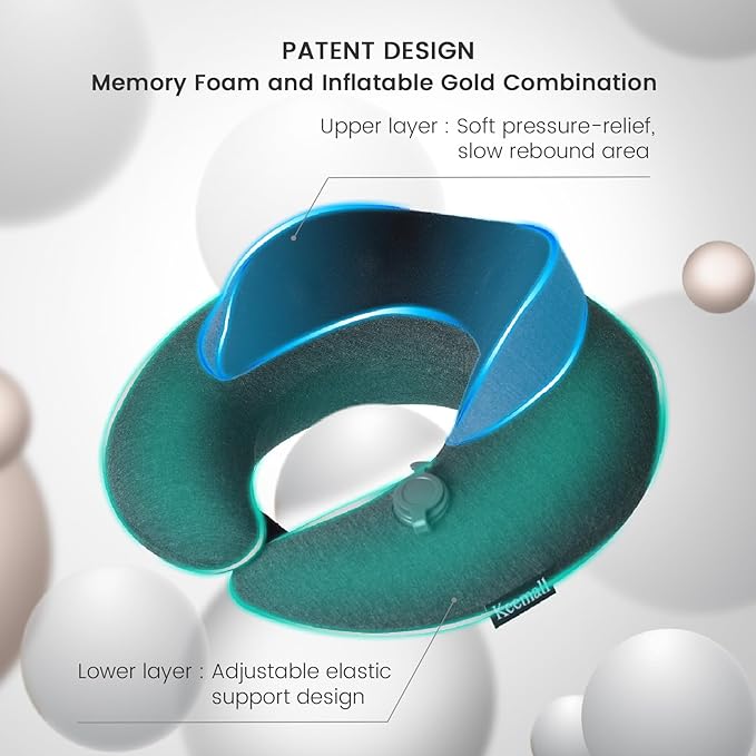 Inflatable Neck Pillow, Premium Travel Neck Pillow for Airplane Headrest Sleep - 3rd Generation, Double Comfort Plane Pillow for Long Flight