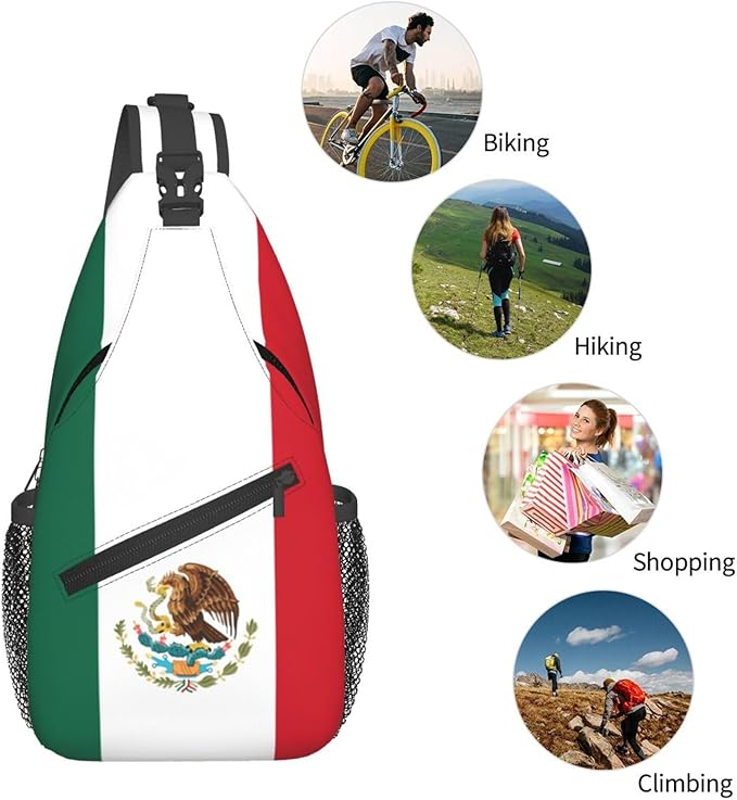 QFXUYNG Mexican Flag Adult Sling Bag Unisex Chest Bags Crossbody Backpack Casual Daypacks Shoulder Bag for Women Men Cycling Hiking Travel
