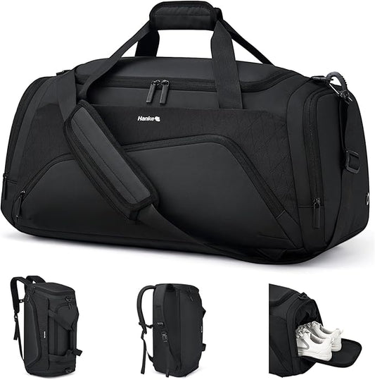 Hanke Carry On Luggage Airline Approved Duffle Bag for Travel, Multifunctional 3 In 1 Travel Duffel Bags for Traveling, 44L Weekender Overnight Gym Hiking Tote Bags for Men & Women.（Black）