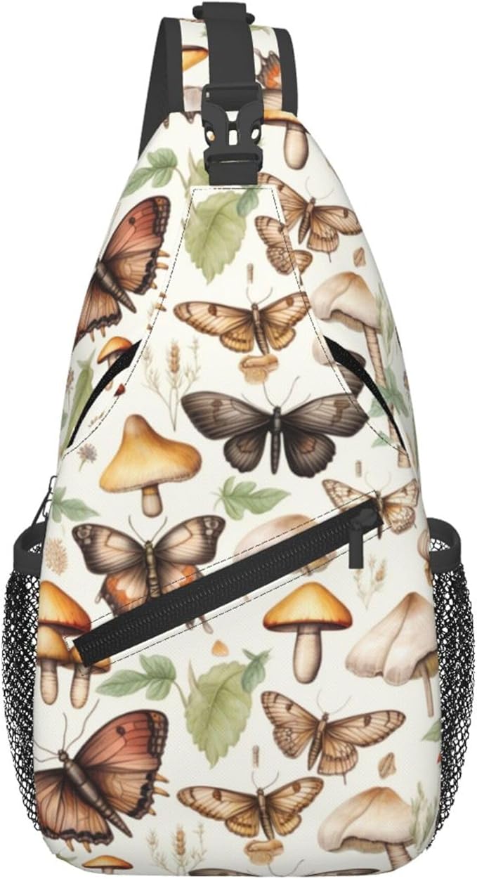Botanical Mushroom Sling Backpack Crossbody Bag Casual Chest Bags Travel Hiking Daypack Shoulder Bag for Women Men