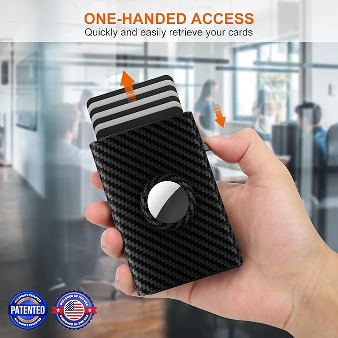 Mens Wallet Card Holder for AirTag - Genuine Leather Smart Wallet for Men Compatible with Apple Air Tag, RFID Blocking, Slim, Minimalist, 9-14 Card Capacity | ID Window | Cash Slot