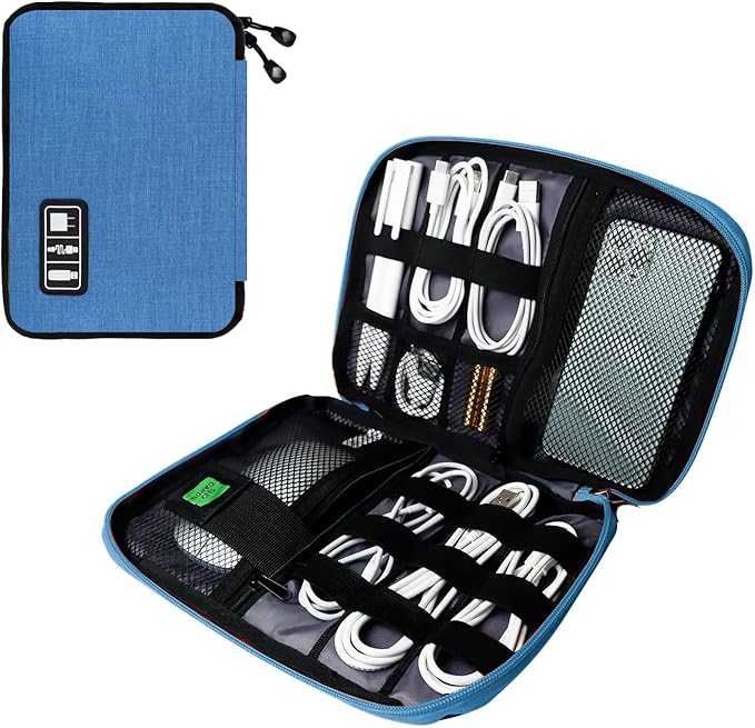 Electronics Travel Organizer,Portable Waterproof Electronic Travel Storage Bag for Small Charging Cord Storage,Charger,SD Card etc,for Travel,Business-Blue Black