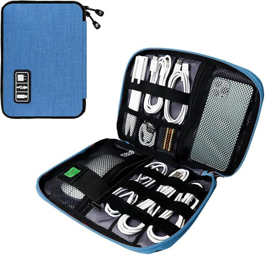 Electronics Travel Organizer,Portable Waterproof Electronic Travel Storage Bag for Small Charging Cord Storage,Charger,SD Card etc,for Travel,Business-Blue Black