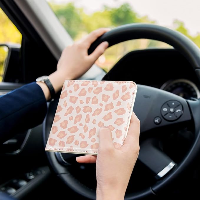 CoBak Car Registration and Insurance Holder - Small and Lightweight Vehicle Glove Box Car Organizer, Auto Truck Comparment Accessories Case for Essential Document, Driver License (Pink Leopard)