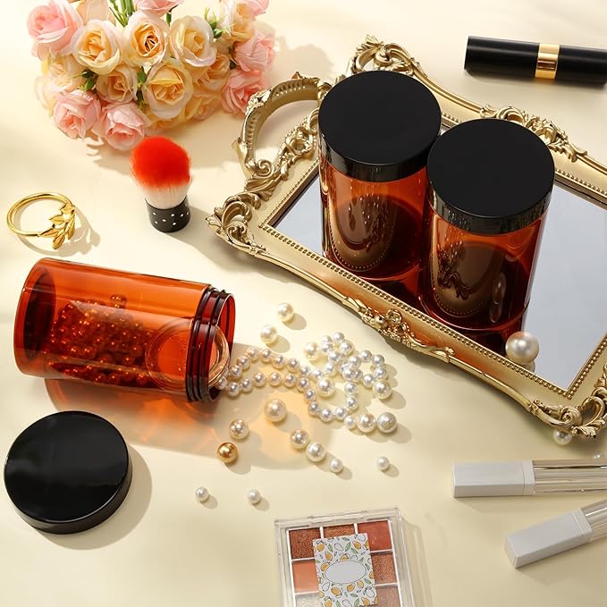 SATINIOR 12 Pack 12 oz Plastic Container Jars with Lids Round Clear Travel Cosmetic Container Slime Jars for Toiletries, Lotion, Cream, Ointments, Makeup, Rhinestone, Samples, Kitchen Storage(Amber)