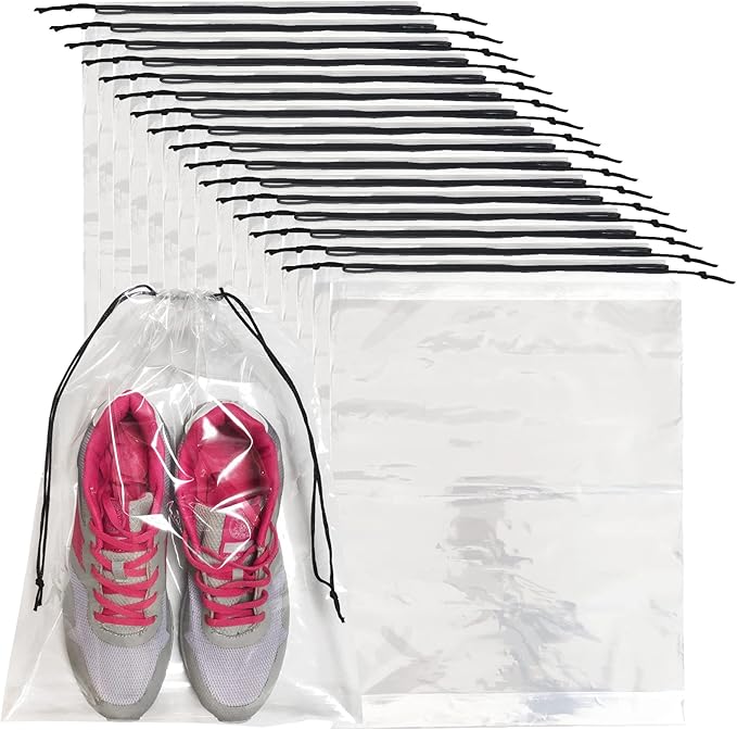 100 Pcs Shoe Bags for Travel,Large Transparent Travel Shoe Bags for Packing,Clear Plastic Drawstring Bag Shoe Dust Bags,Portable Shoes Organizers Pouch with Rope for Men and Women