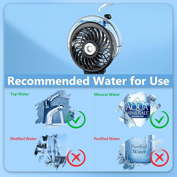 6000mAh Portable Handheld Misting Fan as Power Bank, 50ml XL Water Tank, 20H Runtime 3 Speeds, 180° Foldable Rechargeable Mist Fan for Travel, Outdoors, Makeup - Black