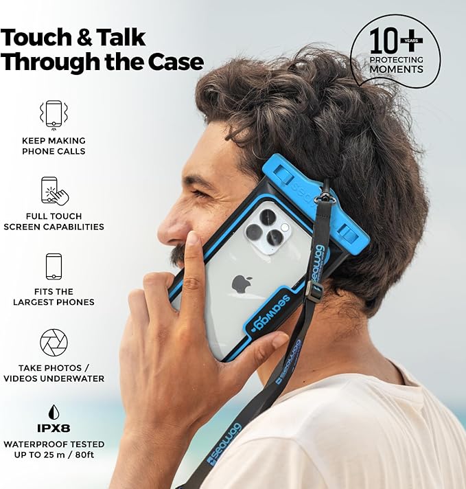 SEAWAG Next Waterproof Phone Case with Lanyard, Floating IPX8 Pouch for iPhone 17 16 Pro Max 15 14 13 12 11 and Samsung Galaxy S25 S24, Beach Cruise Travel Essentials, 2 Pack Blue and Pink