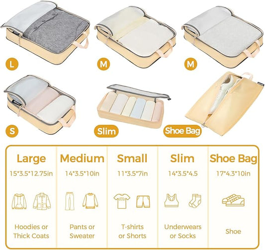 BAGAIL 6 Set Ultralight Compression Packing Cubes Packing Organizer for Travel Accessories Luggage Suitcase Backpack