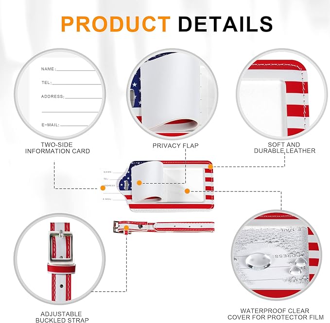 4 Pack Luggage Tag for Suitcases TSA Approved, Leather Suitcase Tags Identifiers, Cute Bag Name Travel Tags ID Labels for Women Men Cruise Airport Luggage Travel Essentials by Sodsay