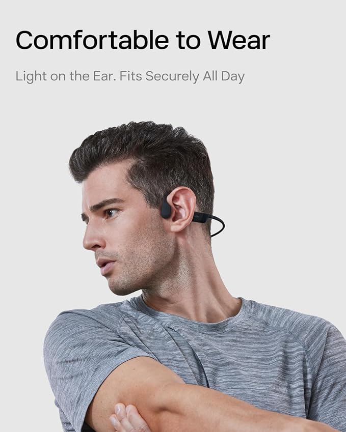 SHOKZ OpenRun Mini-Bone Conduction Headphones,Open-Ear Bluetooth Wireless Sport Headphones for Running & Workout,Sweat Resistant, Long 8H Playtime,Mic,with Hair Band-Black