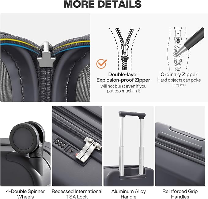 mixi 20 Inch Expandable Carry on Luggage 22x14x9 Airline Approved Suitcases with Spinner Wheels, Hardside Rolling Travel Suitcase PC with TSA Lock & Cover, Rock Gray