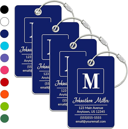 Personalized Luggage Tag | 4 Pack | Custom Luggage Tags for Suitcases | Kids Backpack Tag | 10 Color Options & Choose Font, Font Color