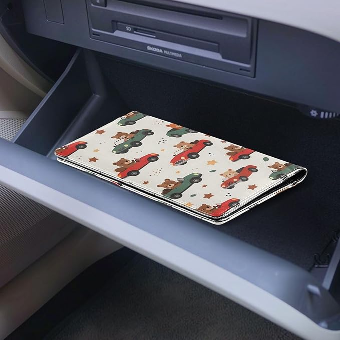 Bolaz Car Bear Car Registration and Insurance Holder Leather Vehicle Document Glove Box Organizer for License Cards Accessories