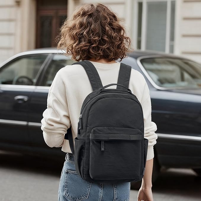 G4Free Small Nylon Backpack for Women Men, Lightweight Backpack Daypack for Travel Work Hiking, Black