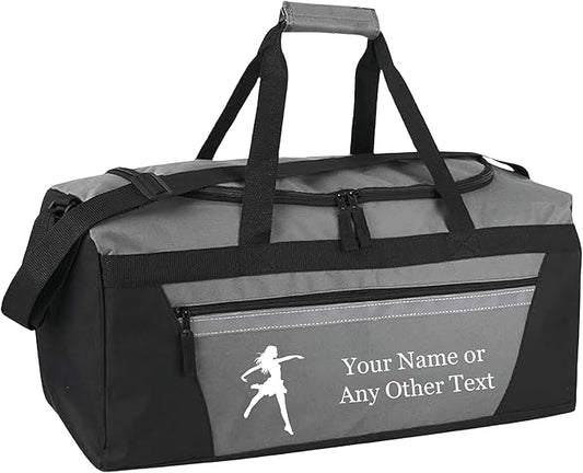 Personalized Sports Duffel Bags for Men and Women - 22” Customized Travel Duffle with Name & Dance Design - Water Resistant Two-Toned Overnight Weekender Bag - Gray