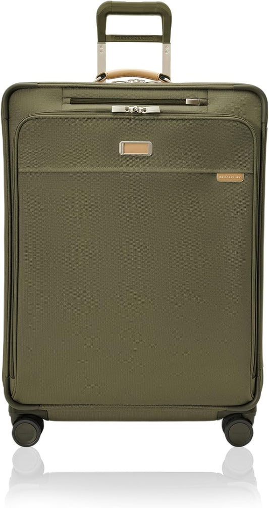 Briggs & Riley 29" Large Expandable Spinner - Checked Luggage for Travel, Suitcases with Wheels, Softside Rolling Bag for Men & Women, Self-Repairing Zipper - Baseline Collection, Olive