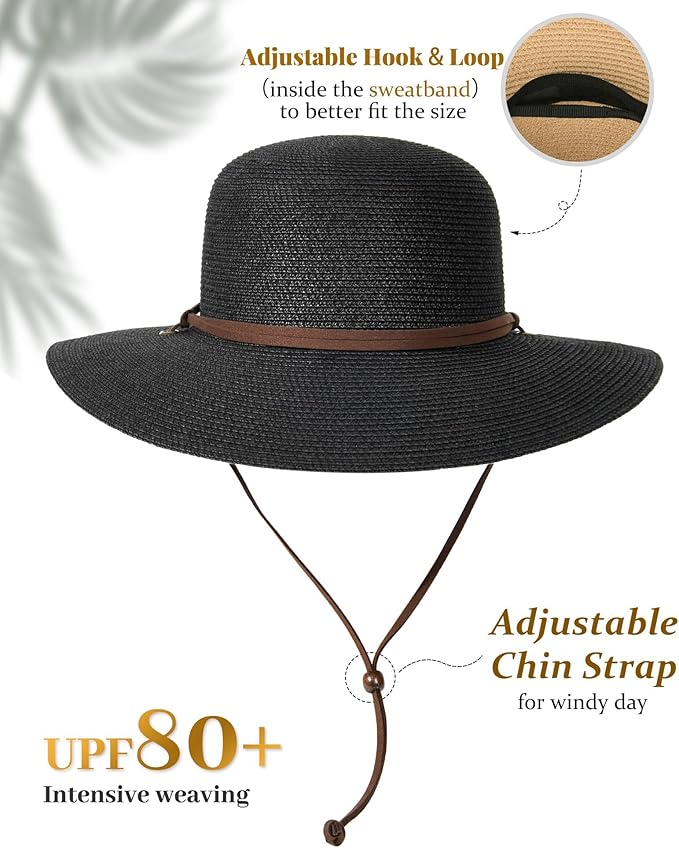 FURTALK Womens Wide Brim Sun Hat with Wind Lanyard UPF Summer Straw Sun Hats for Women