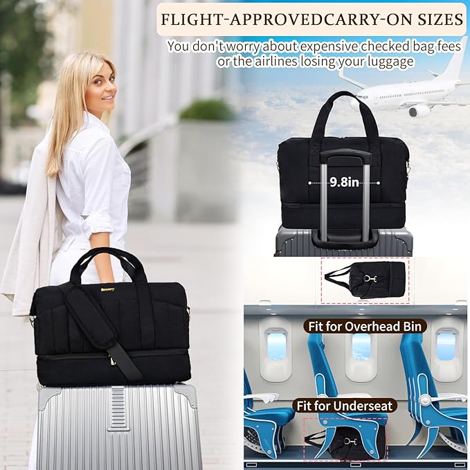 Weekender Bag, Large Travel Duffel Bag for Women, Carry on Overnight Bag with Shoe Compartment and Toiletry Bags