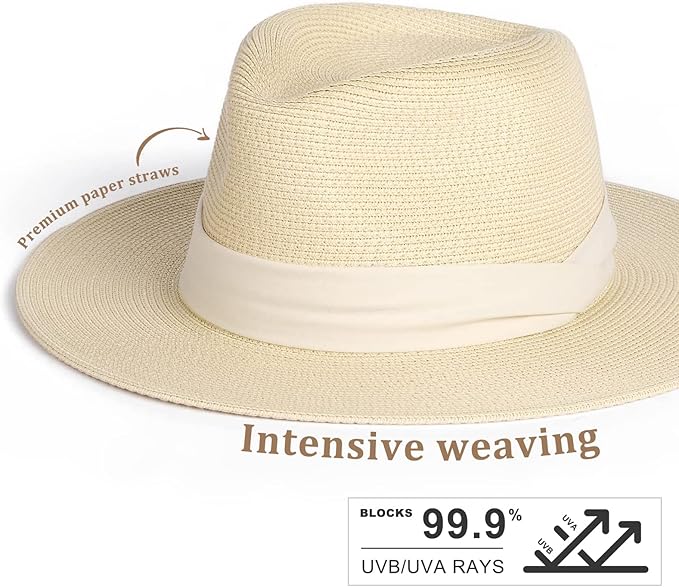 FURTALK Womens Mens Wide Brim Straw Panama Hat Fedora Summer Beach Sun Hats UPF Straw Hat for Women