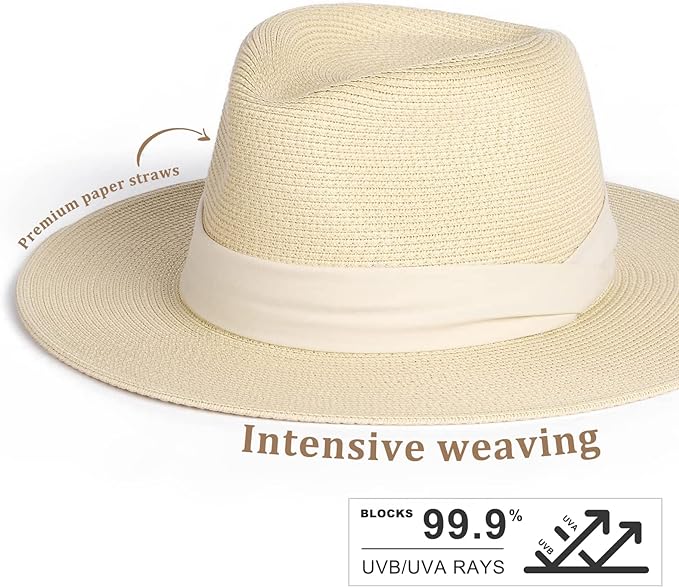 FURTALK Womens Mens Wide Brim Straw Panama Hat Fedora Summer Beach Sun Hats UPF Straw Hat for Women