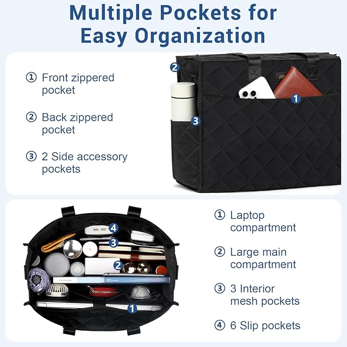 IBFUN Utility Tote Bag with 14/24 Pockets Zip Top Teacher Tote Bag for Teacher/Work Women