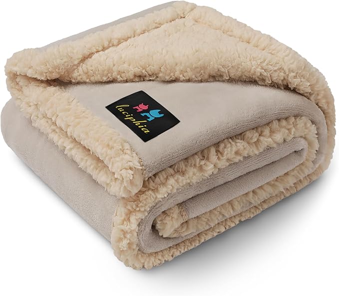 Waterproof Pet Blanket, Liquid Pee Proof Dog Blanket for Sofa Bed Couch, Reversible Sherpa Fleece Furniture Protector Cover for Small Medium Large Dogs Cats, Grey Beige X-Large（85" x 57"）