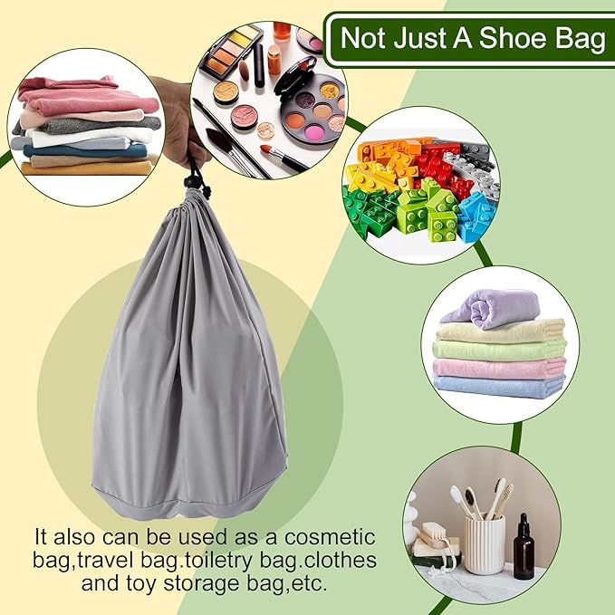 6 Pcs Shoe Bags for Travel, Shoe Dust Bags, Spandex Shoes Pouch with Interior Divider and Drawstring, Women and Men Luggage Packing for Traveling(Grey)