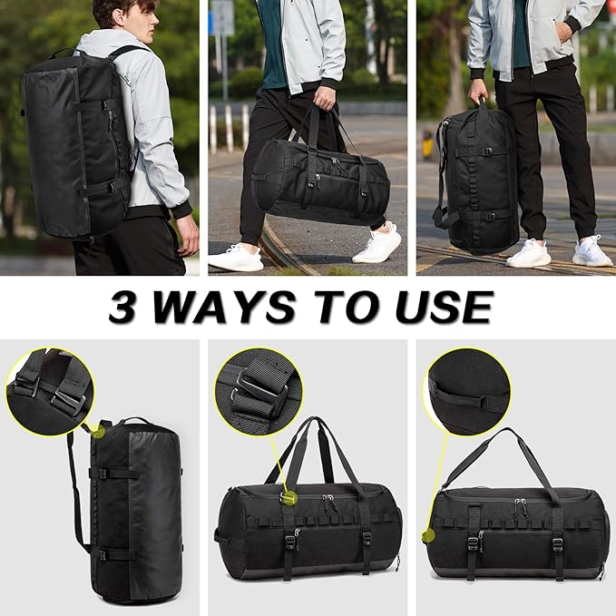 Lyweem Travel Duffel Bag for Men Duffle Bag Large Size for Women Weekender Overnight with Shoes Compartment Multifunctional Gym Bags for Men, Black