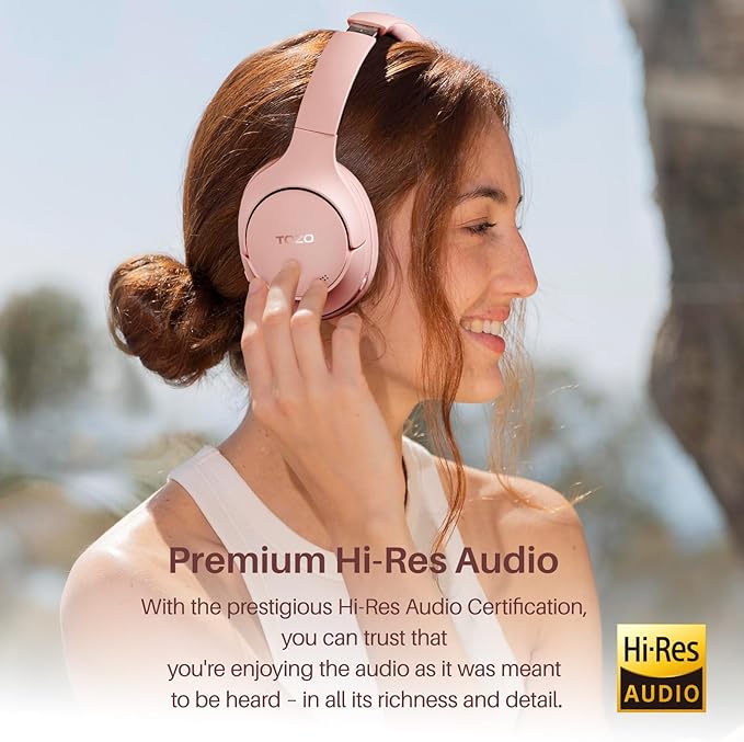 TOZO HT2 Hybrid Active Noise Cancelling Headphones, Wireless Over Ear Bluetooth Headset, 60H Playtime, Hi-Res Audio Custom EQ via App Deep Bass Comfort Fit Ear Cups, for Home Office Travel