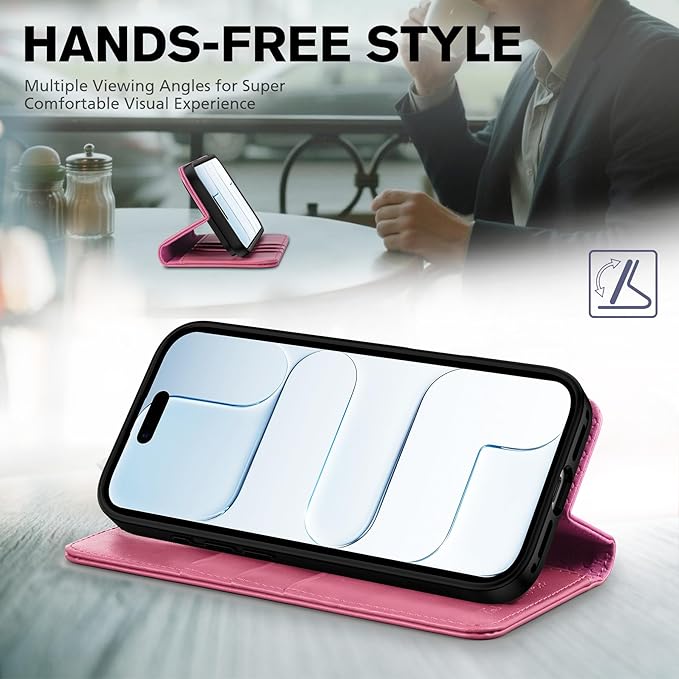 TUCCH Case Wallet for iPhone Air (6.5-Inch) 2025, [3 Card Slots] Kickstand [RFID Blocking] PU Leather Case, Flip Folio Cover with [TPU Shockproof Interior Shell], Hot Pink